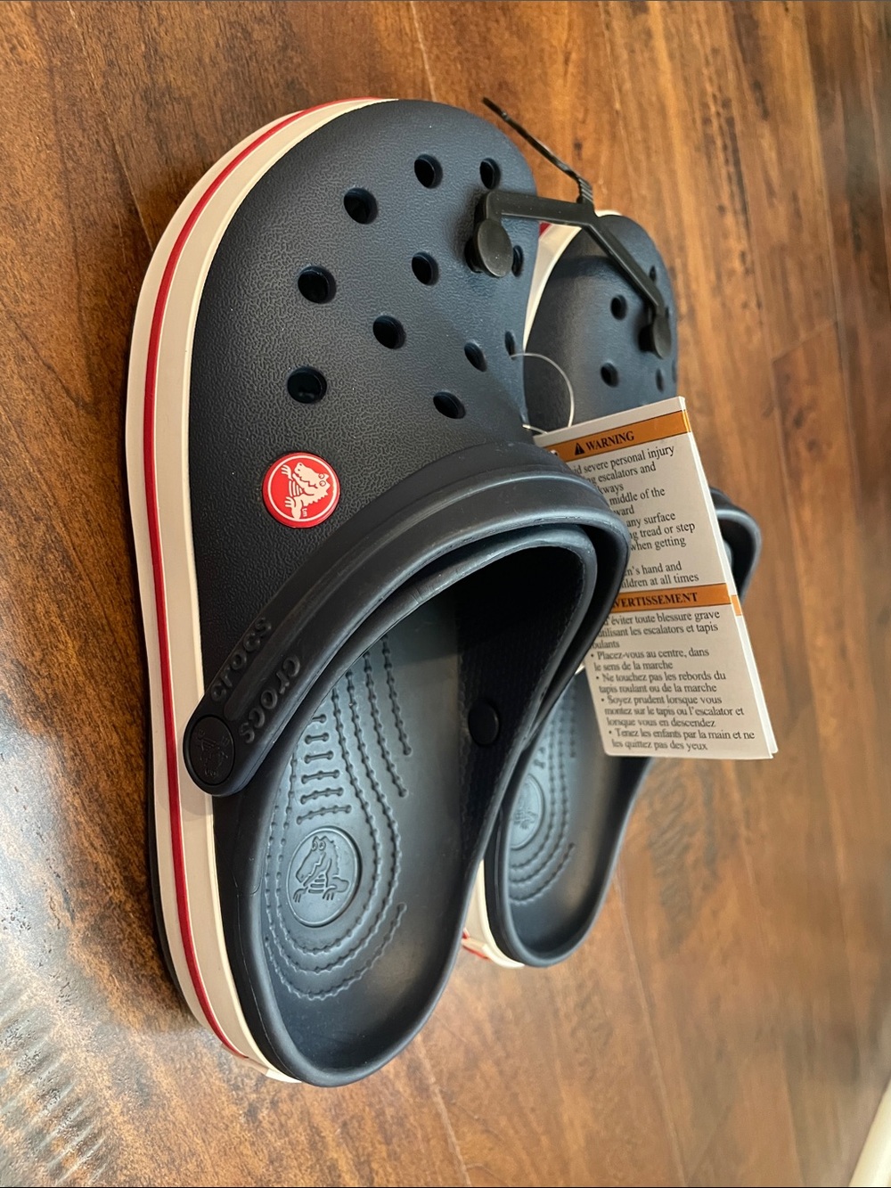 CROCS Unisex Crocband Clog - Navy with Red & White Stripes - Picture 3 of 7